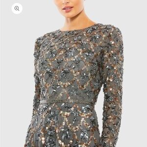 Mac Duggal Gray and Silver Sequin Maxi Dress style #5496